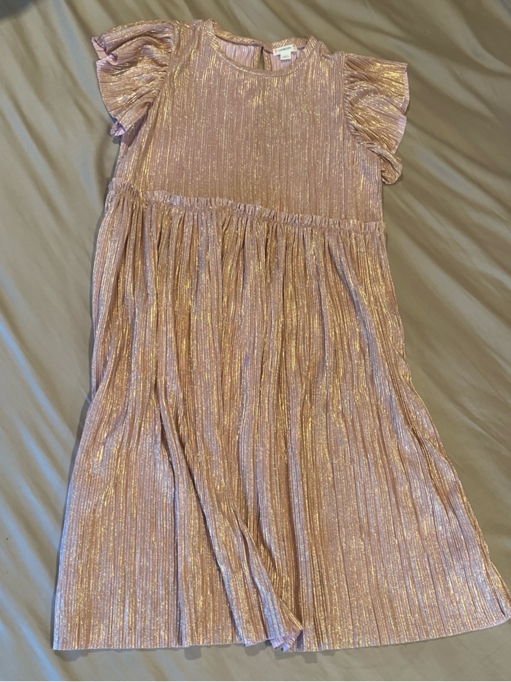 Girls' Shimmer Pink Ruffle Sleeve Dress- J. Crew, Crewcuts, girls 14